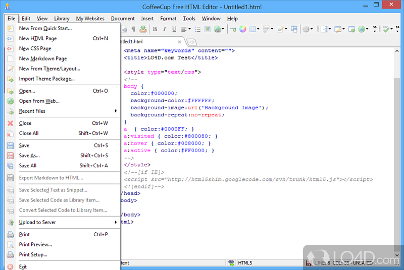 CoffeeCup HTML Editor is a drag-and-drop editor with built-in FTP - Screenshot of CoffeeCup Free HTML Editor