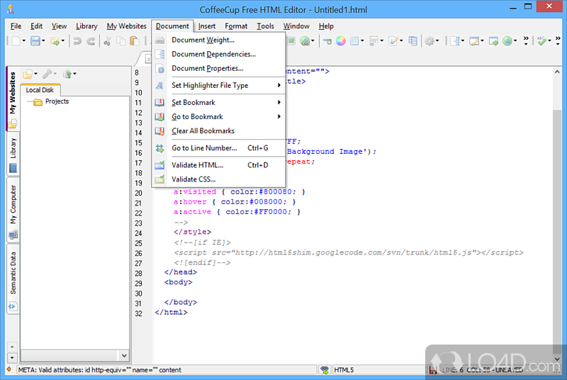 CoffeeCup Free HTML Editor: User interface - Screenshot of CoffeeCup Free HTML Editor