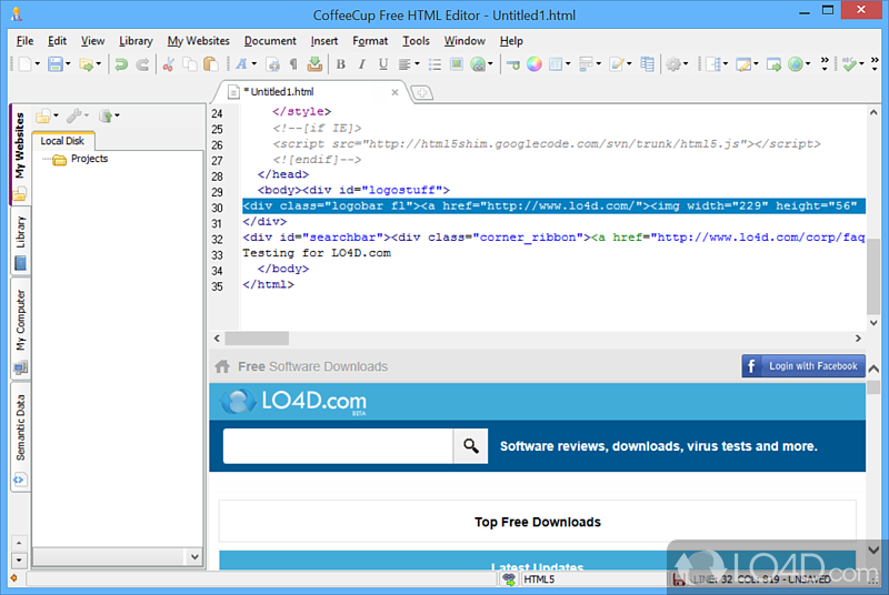 CoffeeCup HTML Editor with built-in FTP - Screenshot of CoffeeCup Free HTML Editor