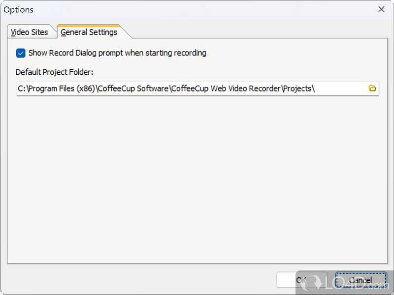 Configuration settings - Screenshot of CoffeeCup WebCam