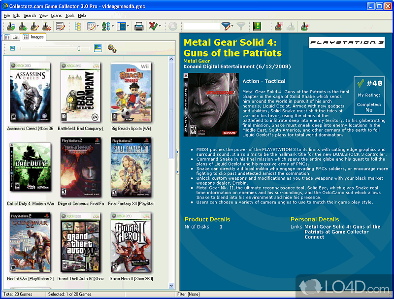 Game Database Software, catalog games - Screenshot of Game Collector