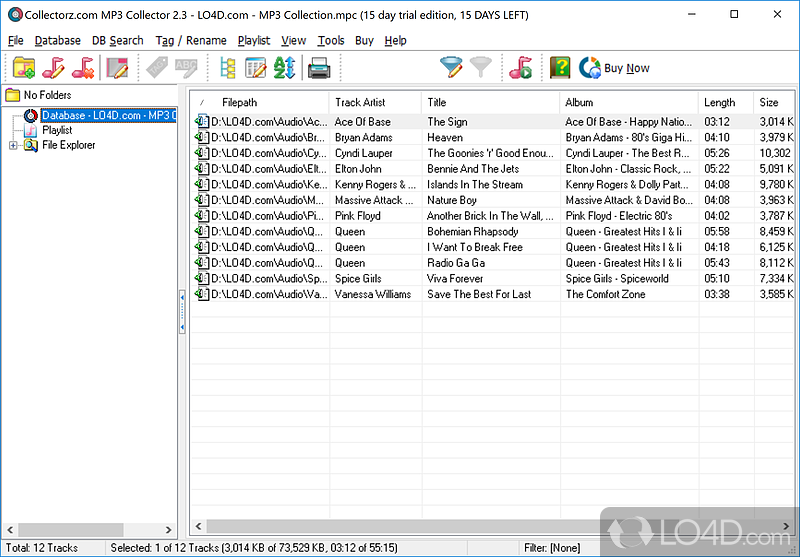 MP3 Collector: User interface - Screenshot of MP3 Collector
