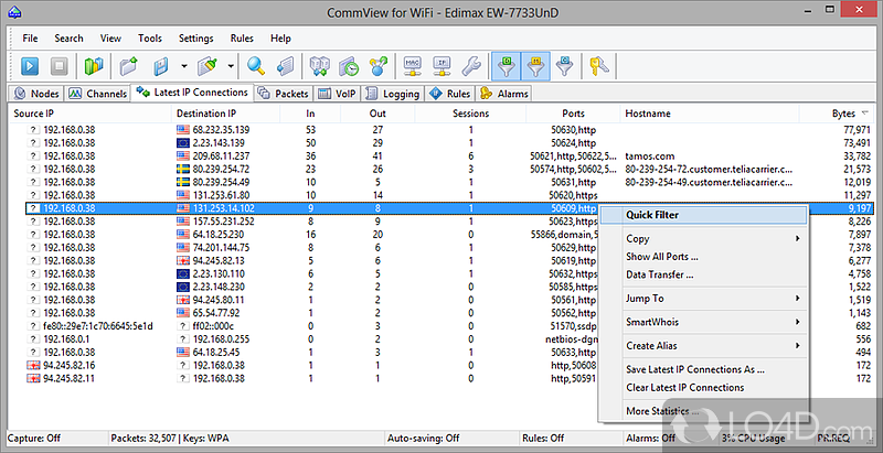 Wireless Network Analyzer and Monitor for Windows PC - Screenshot of CommView for WiFi