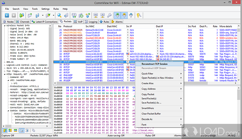 Wireless network monitor and analyzer - Screenshot of CommView for WiFi
