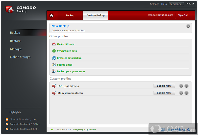 Easily create backup copies - Screenshot of Comodo Backup