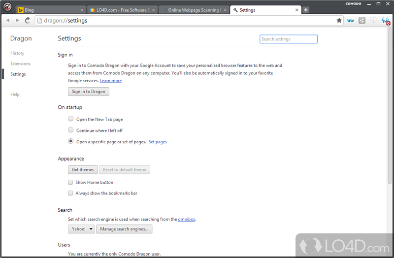 Security features and extensions - Screenshot of Comodo Dragon Browser