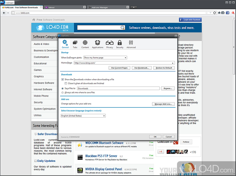 IceDragon?s features - Screenshot of Comodo IceDragon