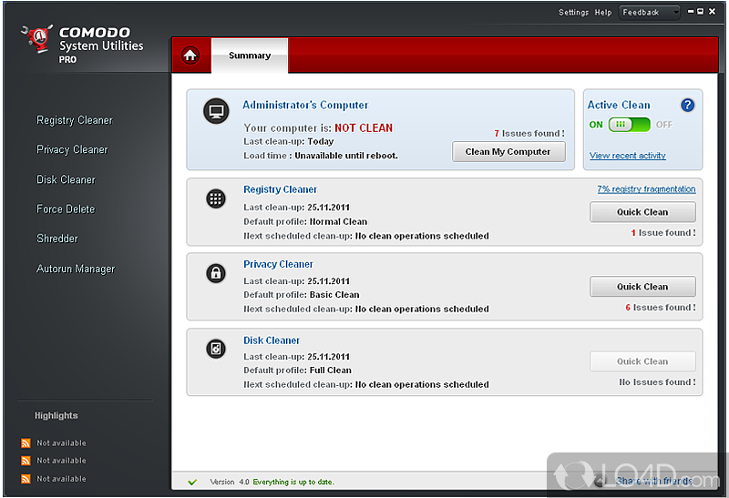 Comodo System Utilities: User interface - Screenshot of Comodo System Utilities