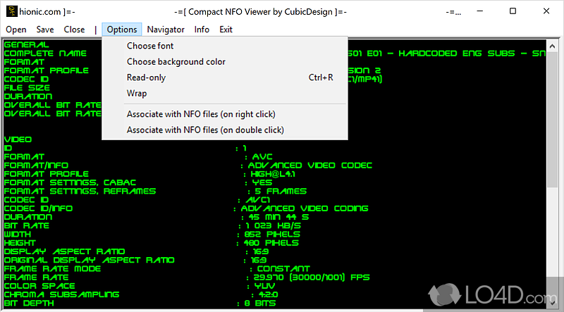 Compact NFO Viewer: User interface - Screenshot of Compact NFO Viewer