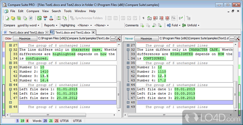 File and folder comparison utility that allows the user to merge text and generate easy readable reports - Screenshot of Compare Suite