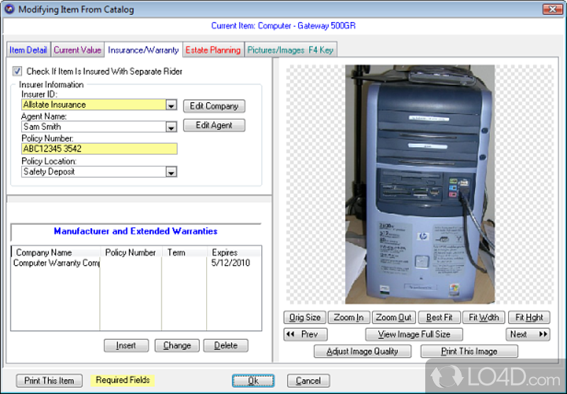 Computerize Your Assets: User interface - Screenshot of Computerize Your Assets