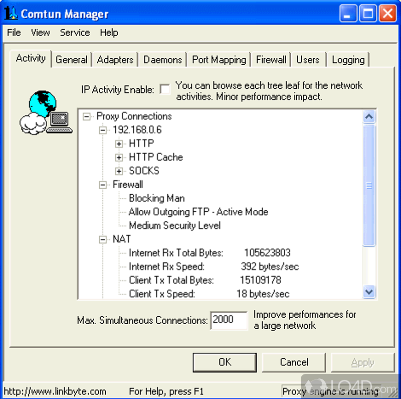 Software solutin functioning as an Internet router with firewall, HTTP caching, authentication, VPN, network filtering functions - Screenshot of Comtun Pro