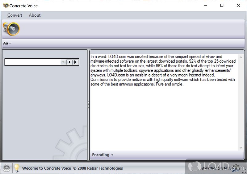 Convert user-defined text messages to speech, paste text data from the clipboard - Screenshot of Concrete Voice