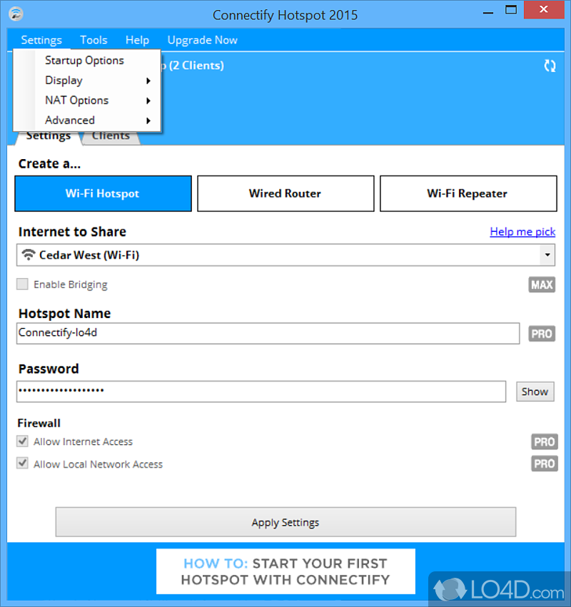 Automatically handles technical details - Screenshot of Connectify Hotspot