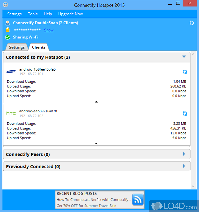 Create a WiFi hotspot with a wide array of settings for connection sharing - Screenshot of Connectify Hotspot