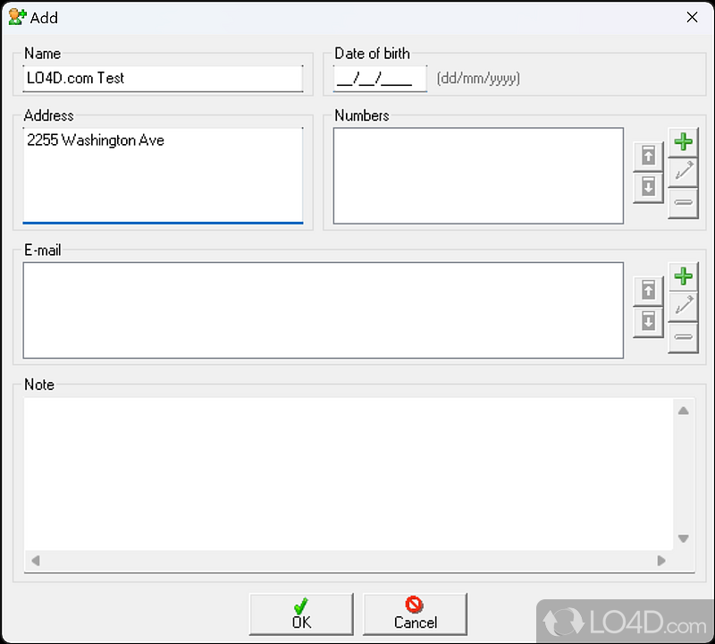 Adding a new contact to the database - Screenshot of ContactKeeper