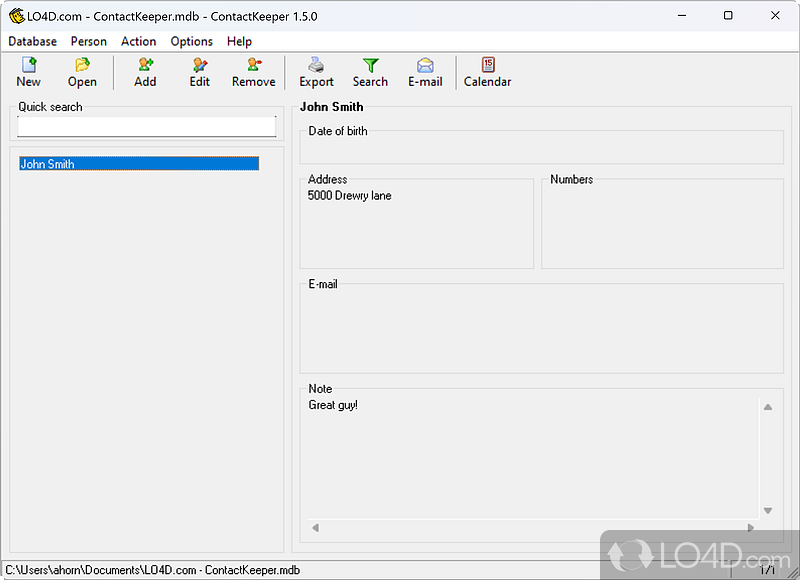 Program worth having when you need to store contact information into a database (MDB file format) - Screenshot of ContactKeeper