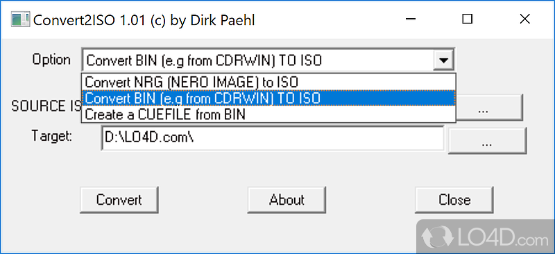 Progra to convert NRG or BIN to standard ISO - Screenshot of Convert2ISO