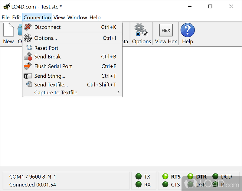 Terminal software to send messages to any hardware connected to the serial ports of computer - Screenshot of CoolTerm