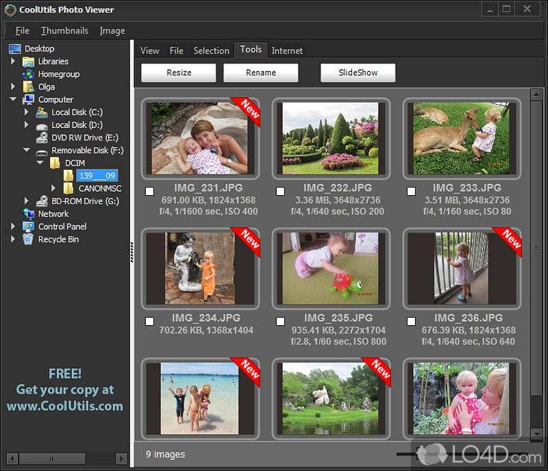 Photo viewing software that offers you a convenient method of browsing through picture folders - Screenshot of Coolutils Photo Viewer