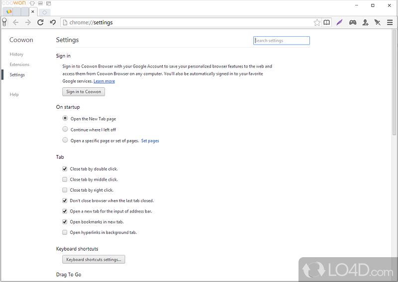 Coowon Browser: User interface - Screenshot of Coowon Browser