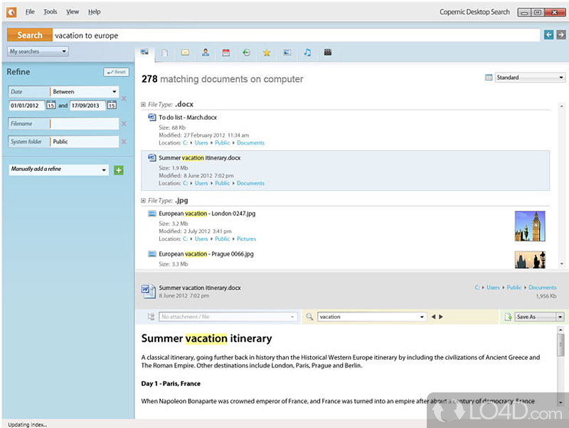 Perform extensive searches on your computer - Screenshot of Copernic Desktop Search