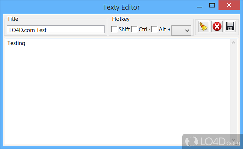 Utility which allows to paste predefined text, into text window,using hot key - Screenshot of CopyTexty