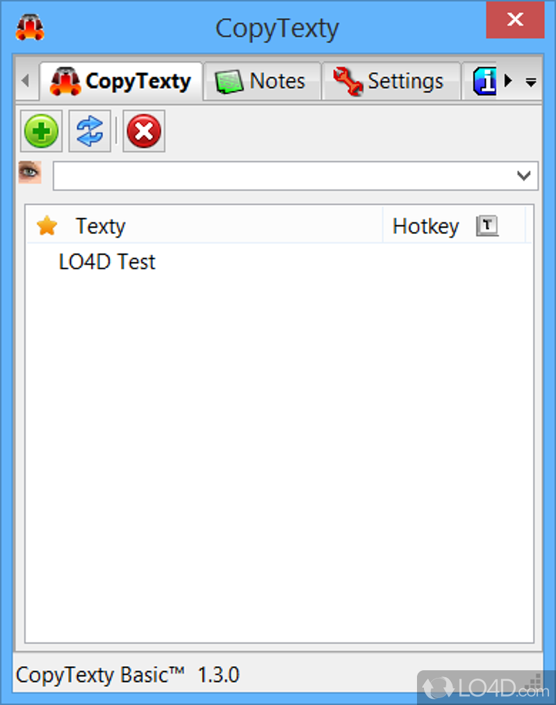 Create a list with text clips and assign global keyboard shortcuts, in order to paste them into any app with hotkeys - Screenshot of CopyTexty