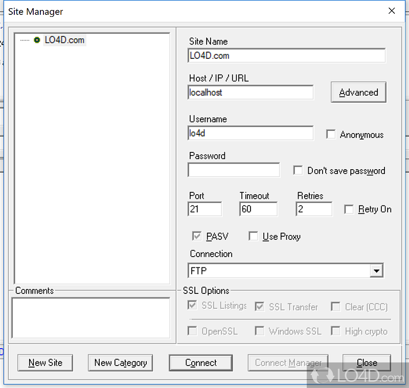 Core FTP LE: User interface - Screenshot of Core FTP LE
