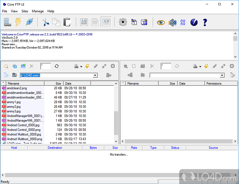 FTP client that use for site-to-site transfers, ensuring data security through powerful protocols - Screenshot of Core FTP LE