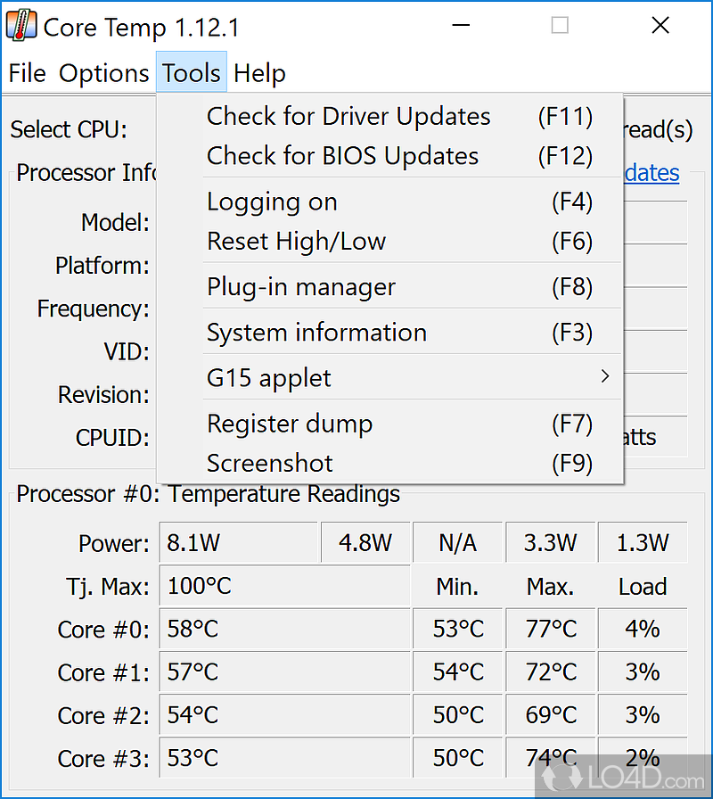 Monitor your central processor’s temperature - Screenshot of Core Temp
