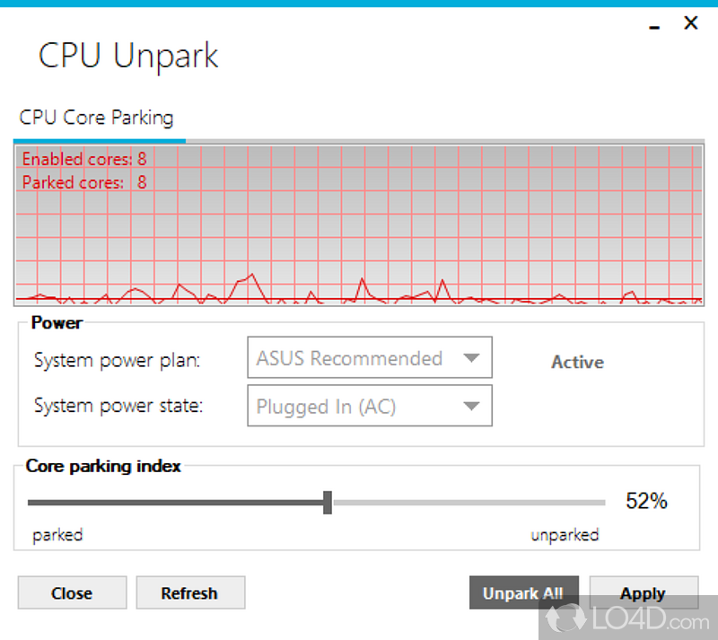 View the CPU usage and change the power plan   - Screenshot of CPU Unpark