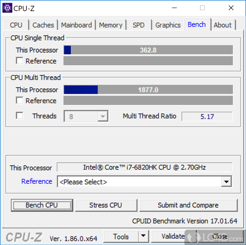 Provides detailed information in regards to the existing operating system - Screenshot of CPU-Z