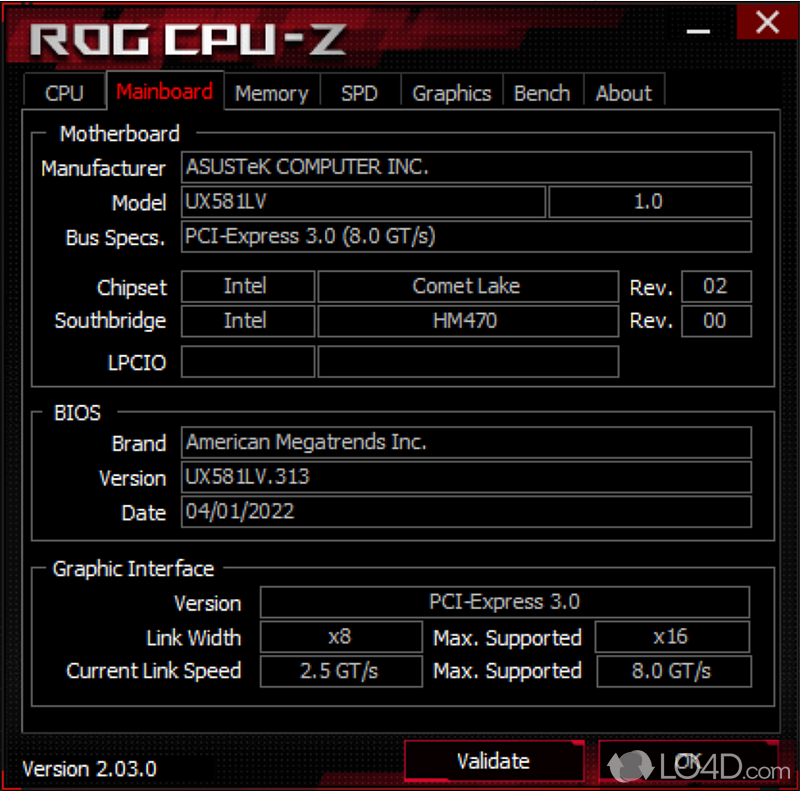 Setup and interface - Screenshot of CPU-Z ROG