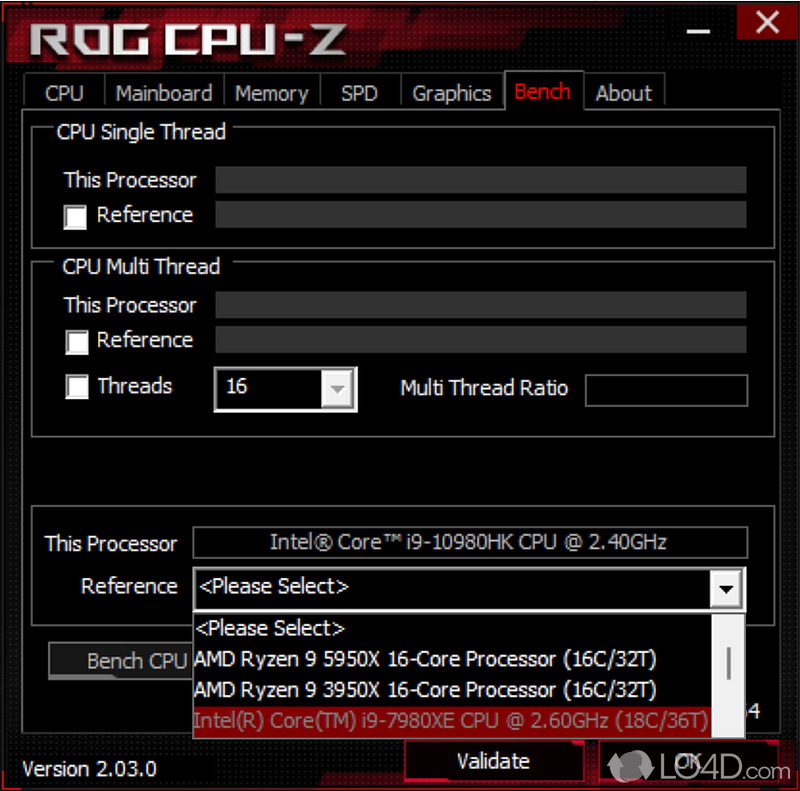 Free CPU identification tool - Screenshot of CPU-Z ROG