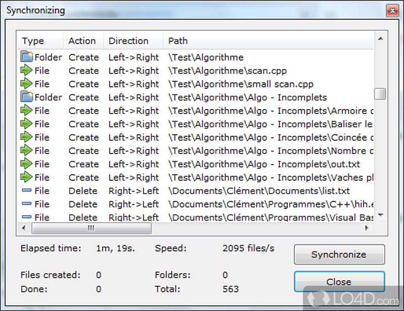Various modes of syncing files - Screenshot of Create Synchronicity