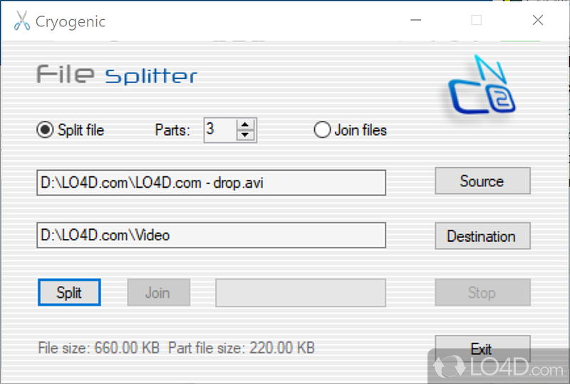 Cryogenic FileSplitter: Split large files - Screenshot of Cryogenic FileSplitter