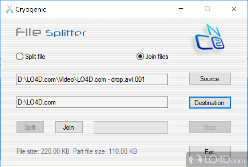 Split larges files into smaller ones - Screenshot of Cryogenic FileSplitter