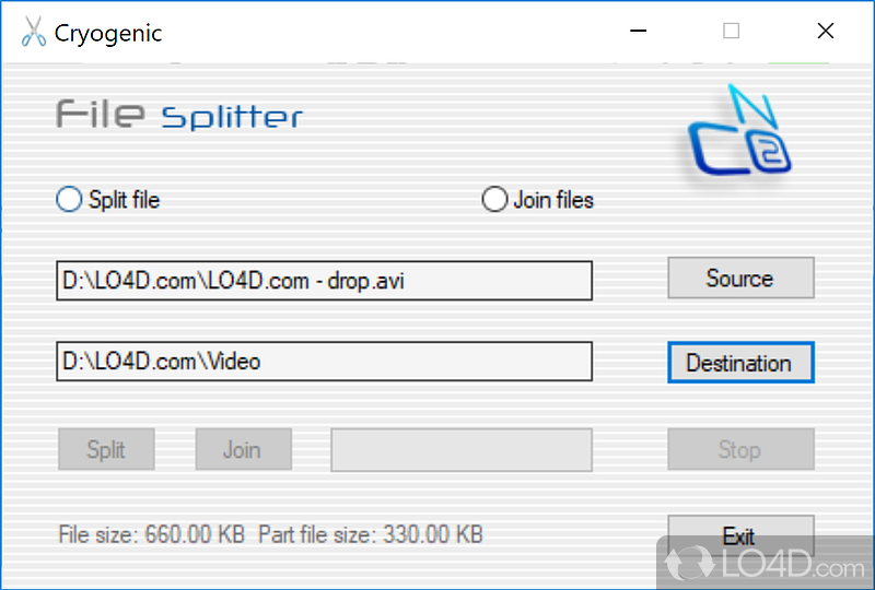 Split and join large files with ease - Screenshot of Cryogenic FileSplitter