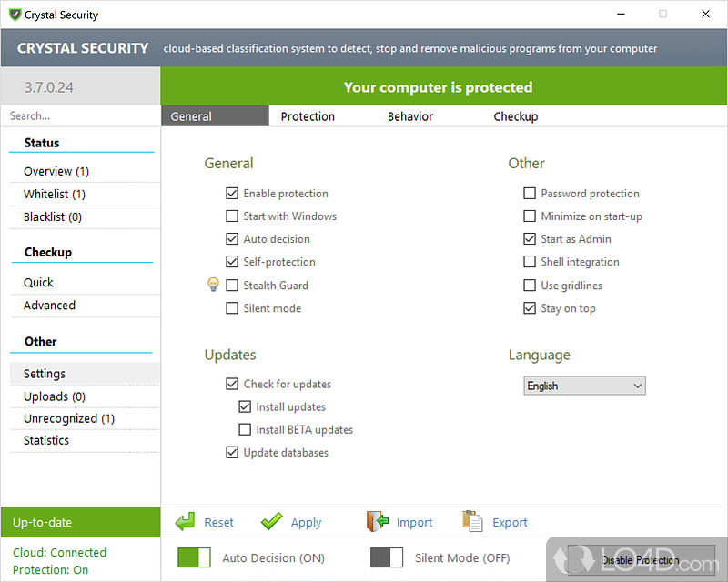 Uncomplicated utility with a basic set of features - Screenshot of Crystal Security