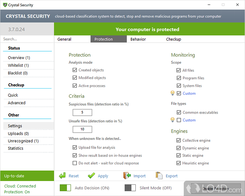 Complementary security solution - Screenshot of Crystal Security