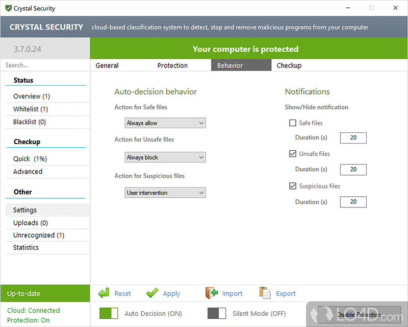 Cloud antivirus and anti-malware - Screenshot of Crystal Security