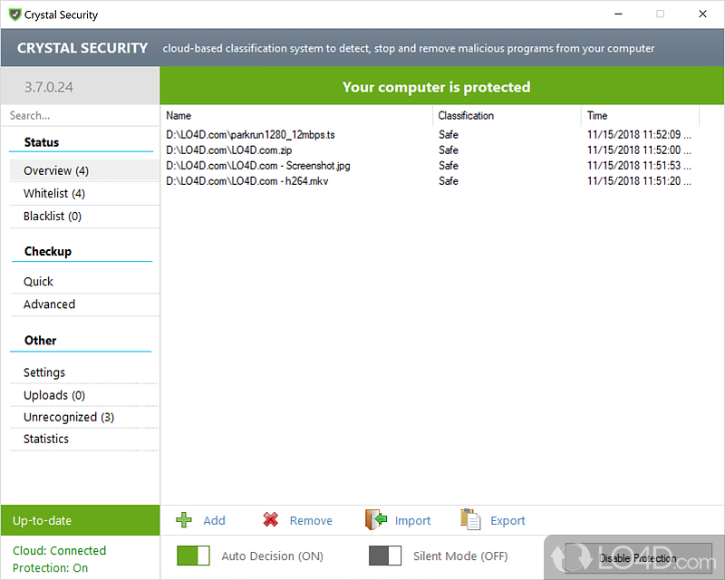 Cloud-based security tool that protects computer from malware - Screenshot of Crystal Security