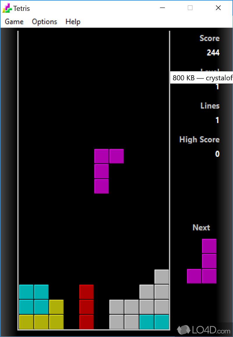 Tetris: User interface - Screenshot of Tetris