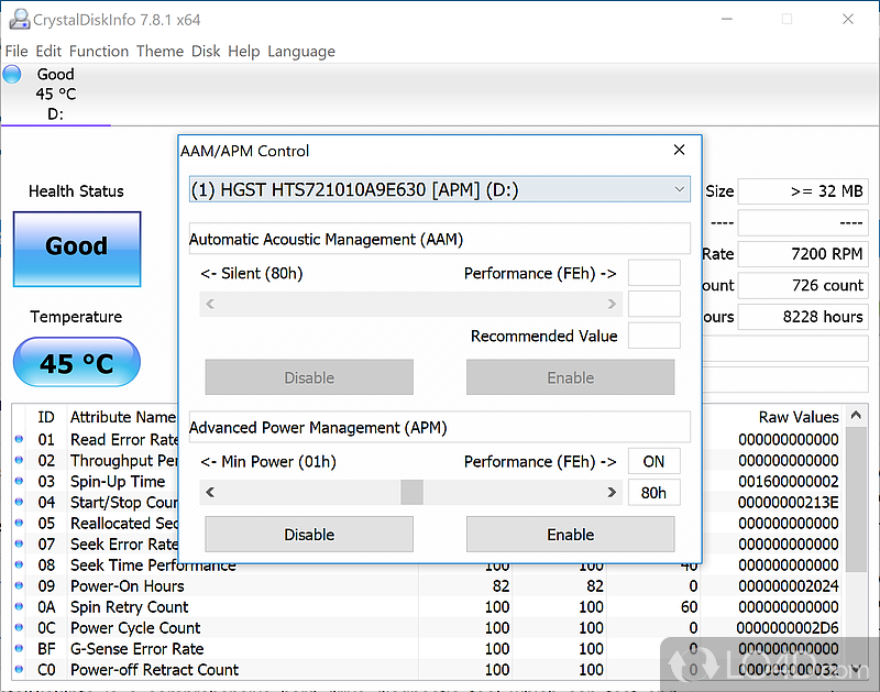 Keep your disk drive in good shape - Screenshot of CrystalDiskInfo