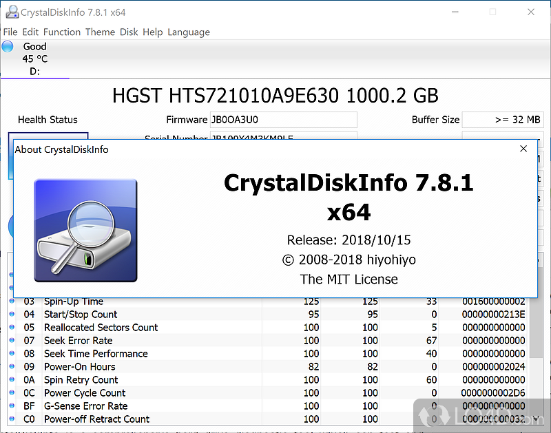 Powerful hard disk analysis tool - Screenshot of CrystalDiskInfo