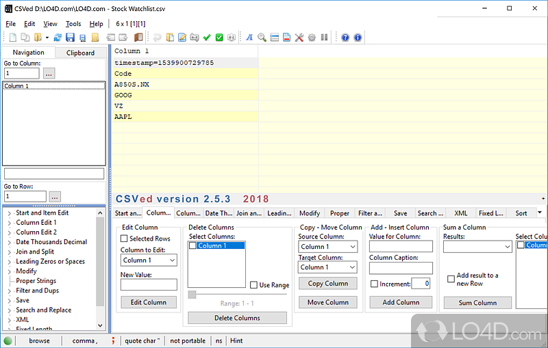 Powerful CSV file editor - Screenshot of CSVed