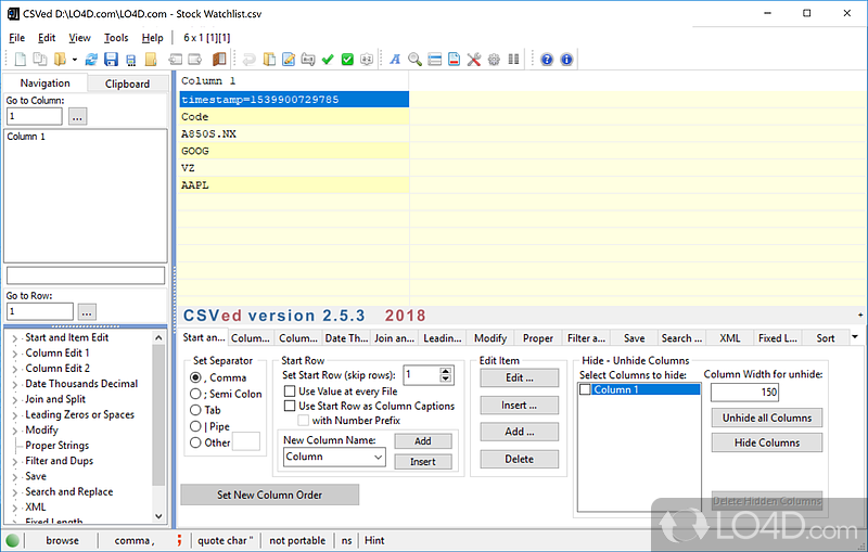 Powerful CSV file editing tool that can manage all columns inside the input document - Screenshot of CSVed