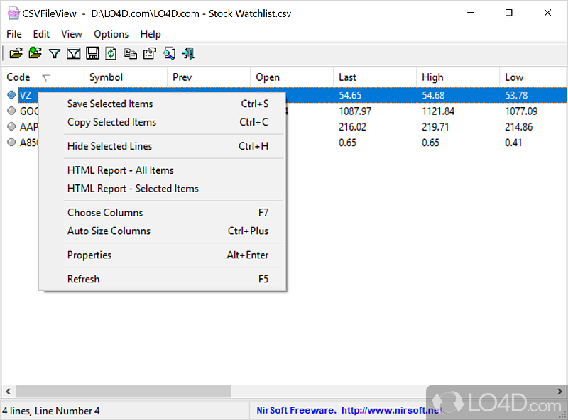 Can open and view CSV files - Screenshot of CSVFileView