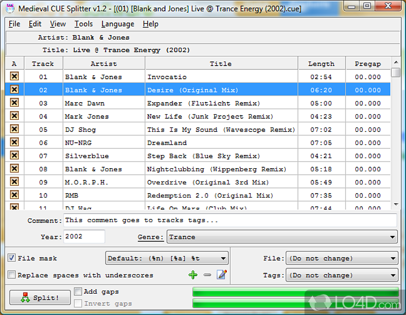 A free Audio program for Windows - Screenshot of CUE Splitter